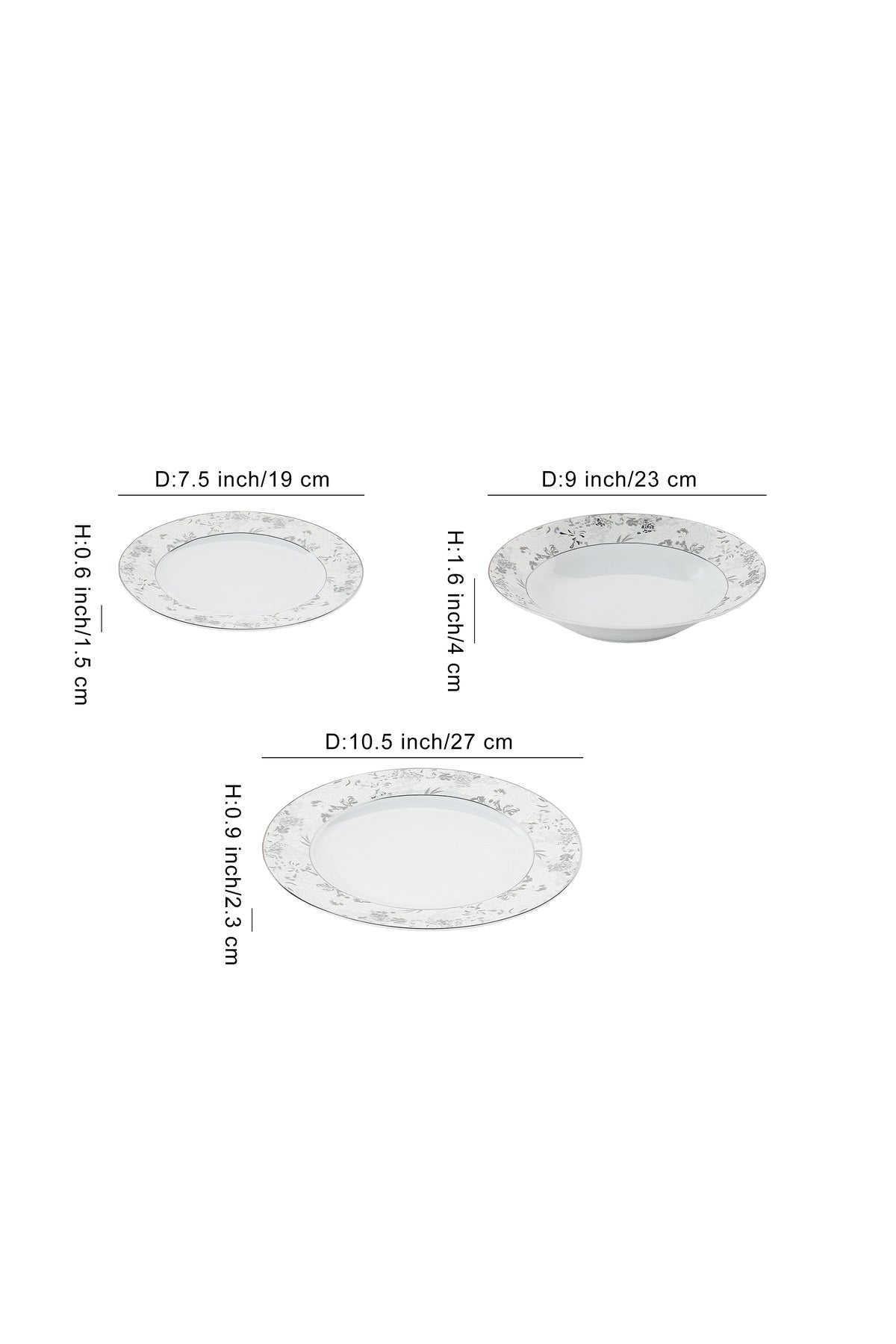 Serviciu de Masă 6 persoane Charcoal Blossom din Porțelan Premium, 18 Piese, Design Floral Dens