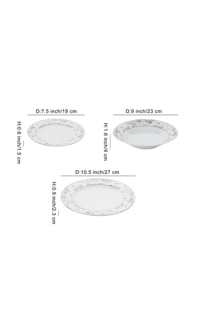 Serviciu de Masă 6 persoane Charcoal Blossom din Porțelan Premium, 18 Piese, Design Floral Dens