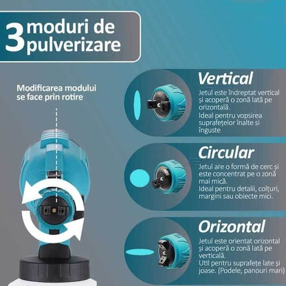 Pistol de vopsit cu acumulator, capacitate 800 ml, debit reglabil, 3 moduri de pulverizare