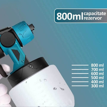 Pistol de vopsit cu acumulator, capacitate 800 ml, debit reglabil, 3 moduri de pulverizare