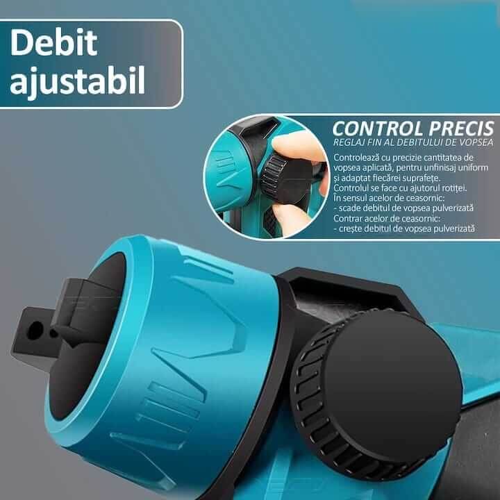 Pistol de vopsit cu acumulator, capacitate 800 ml, debit reglabil, 3 moduri de pulverizare