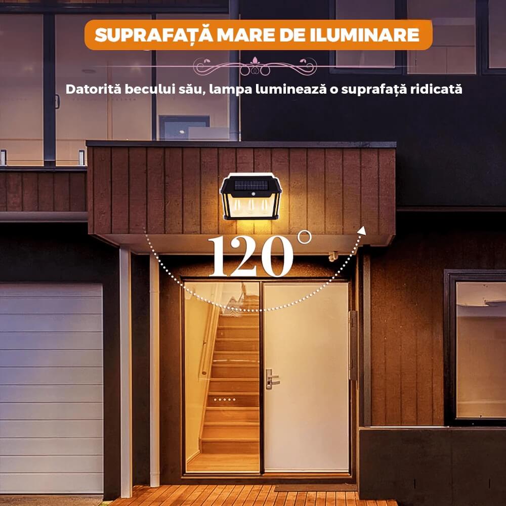 Lampa Solara de Perete LED Tip Felinar Triplu