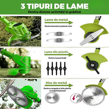 Motocoasă Electrică 48V cu 2 Acumulatori, 3 Lame