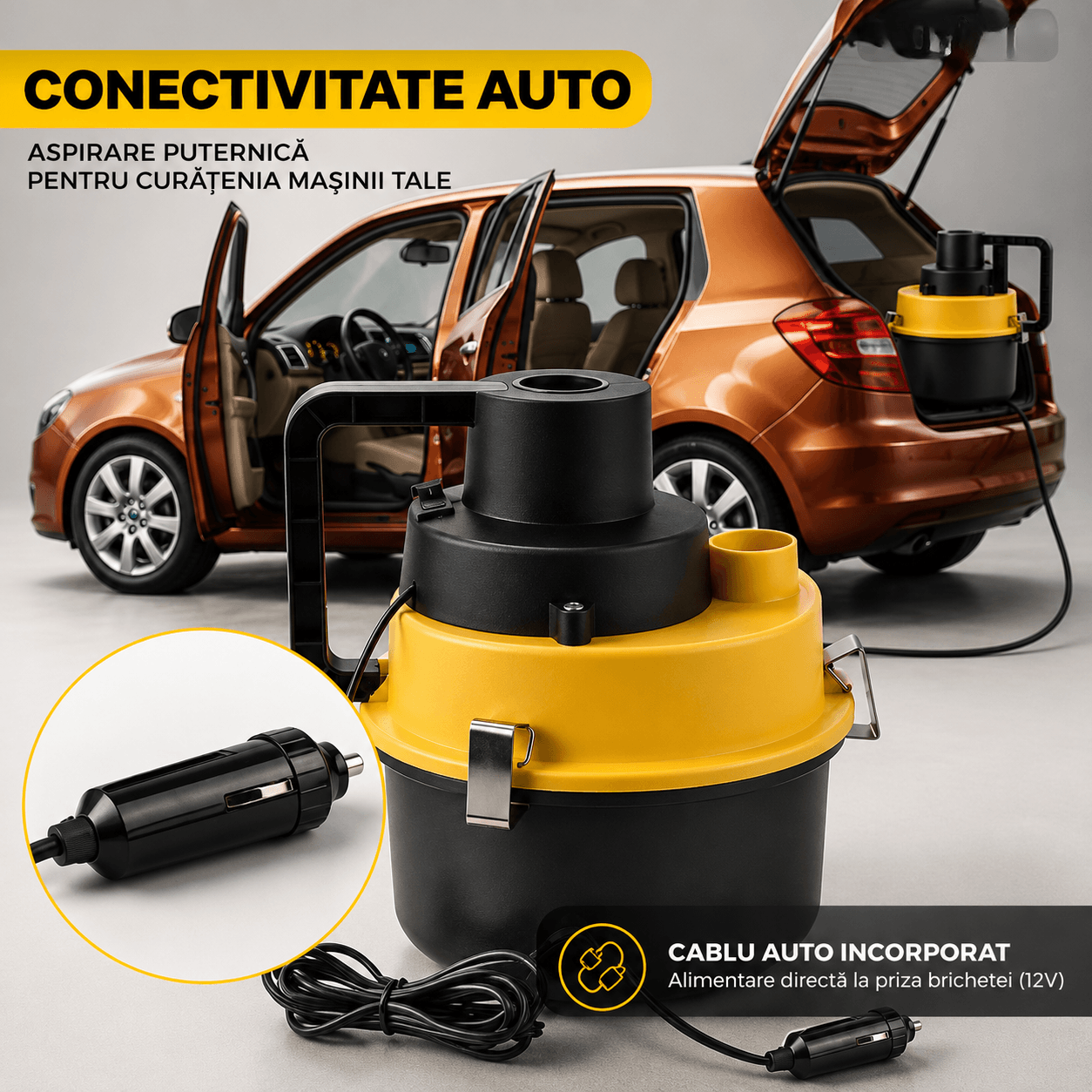 Aspirator Auto Portabi - Alimentare bricheta auto 12 V