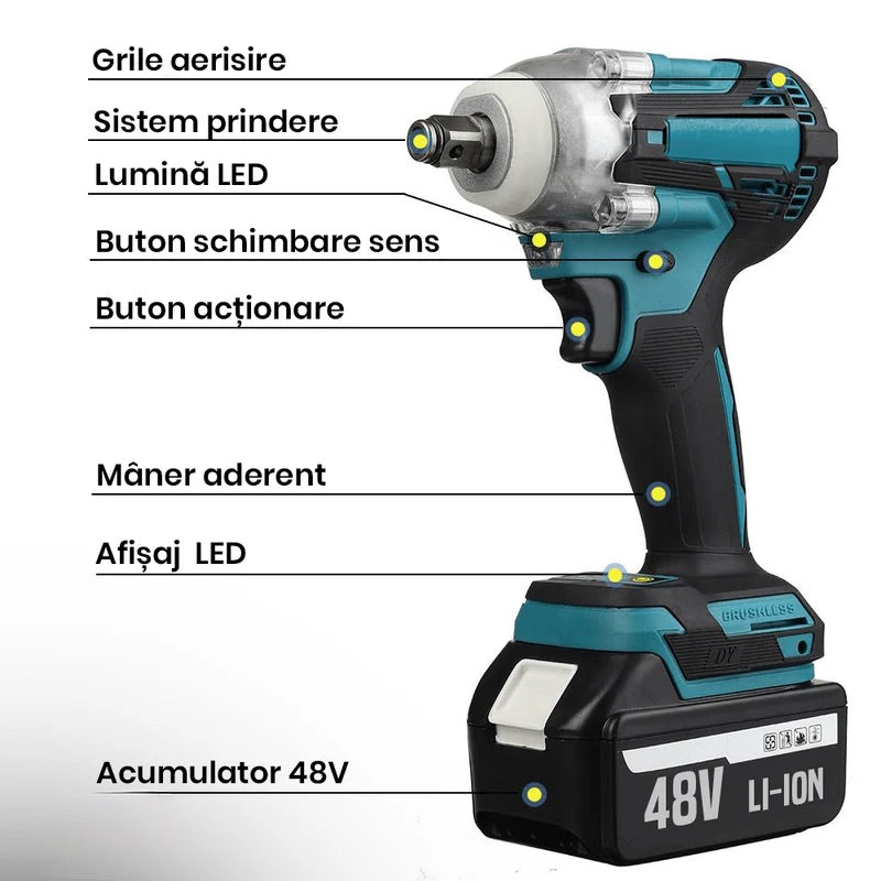 Set masina de gaurit si insurubat cu impact - 48V, 4500rpm, 330Nm