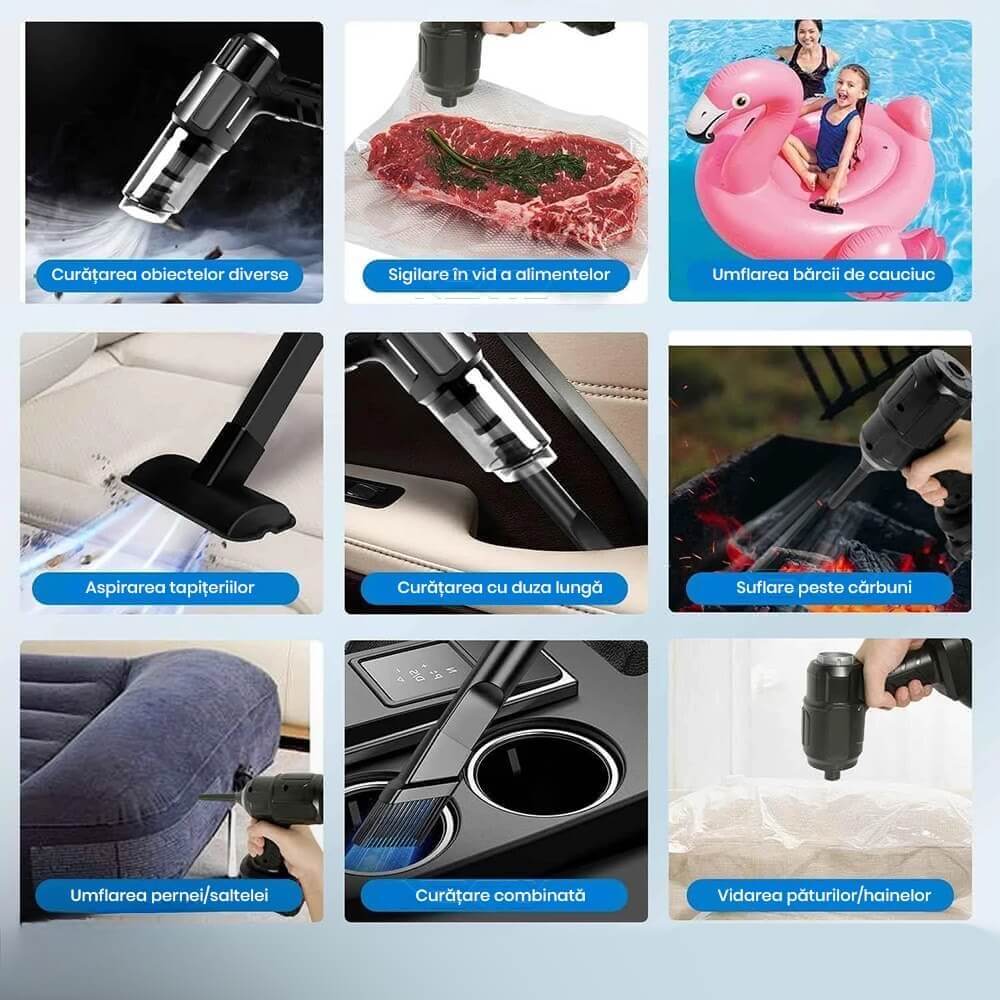 Aspirator Portabil Multifuncțional 4-în-1, Auto și Casă, cu Accesorii