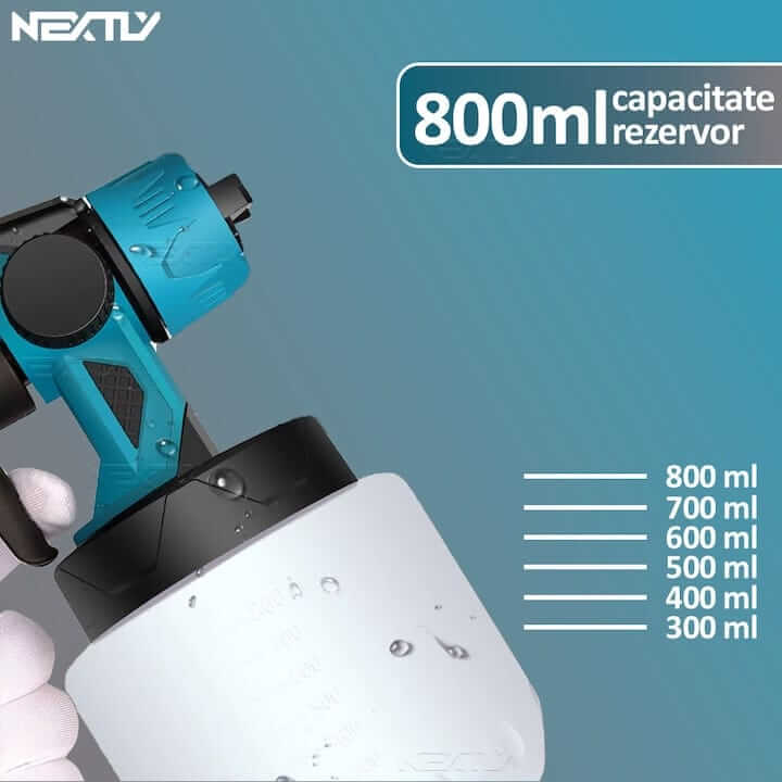 Pistol de vopsit cu acumulator, capacitate 800 ml, debit reglabil, 3 moduri de pulverizare