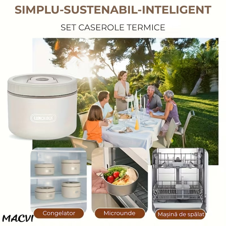 Caserole termice pentru mancare cu geanta si tacamuri
